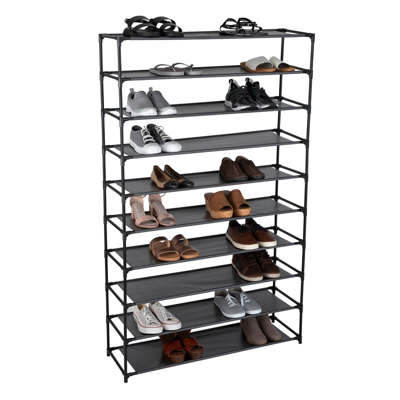Simplify 10 Tier 50 Pair Freestanding Shoe Rack | Holds up to 100 Individual Shoes | Good for Sneakers, Boots, Loafers, Heels & Slippers | Black - Image 2